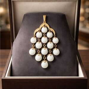 Trifari Vintage Gold and White Cascade Necklace